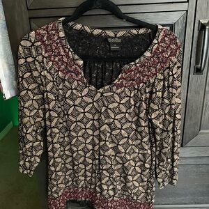 Lucky Brand Black and Cream Geometric Blouse